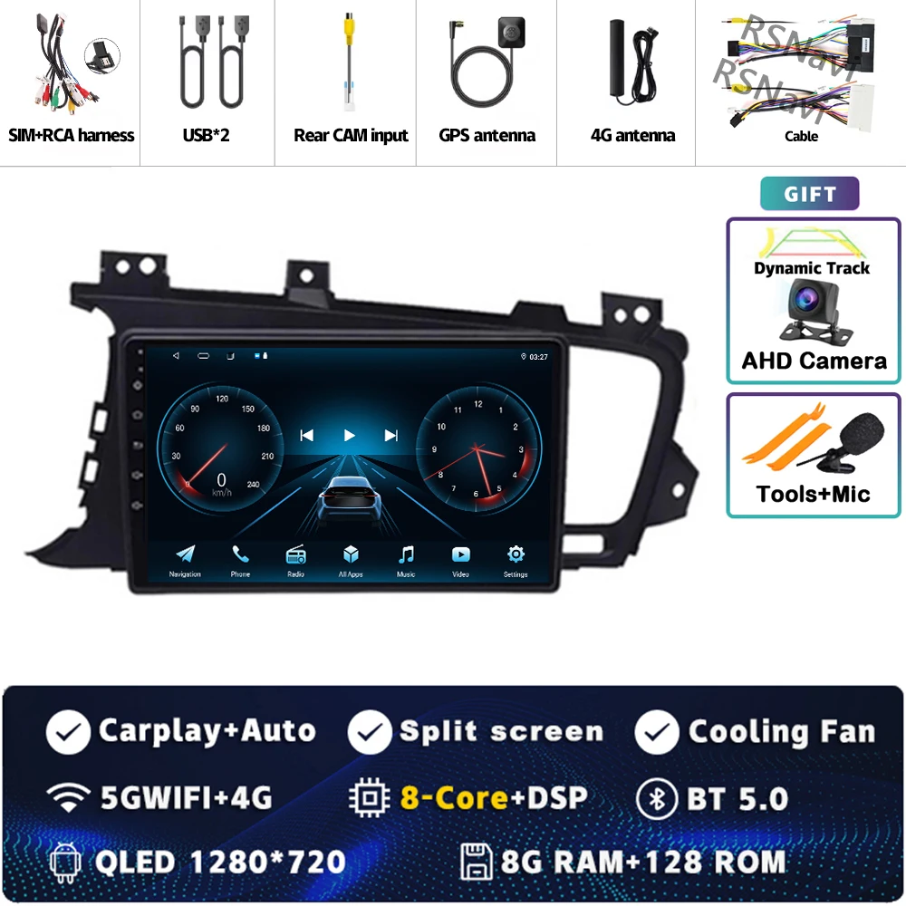 Plug en Play Android 15 Carplay Auto Qualcomm Scherm Autoradio Speler Voor KIA Kia K5 Optima 2011-2015 GPS Stereo Wifi + 4G DSP