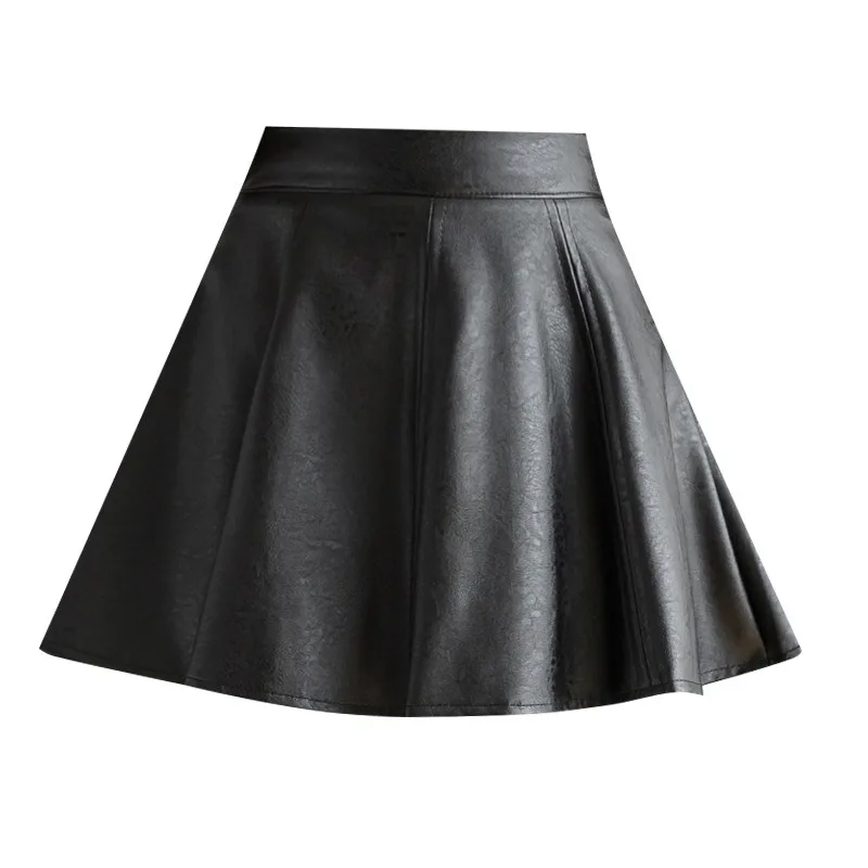 Faldas plisadas de PU de Color sólido para mujer, minifalda de cuero con cremallera única de cintura alta ajustada para invierno, moda de otoño