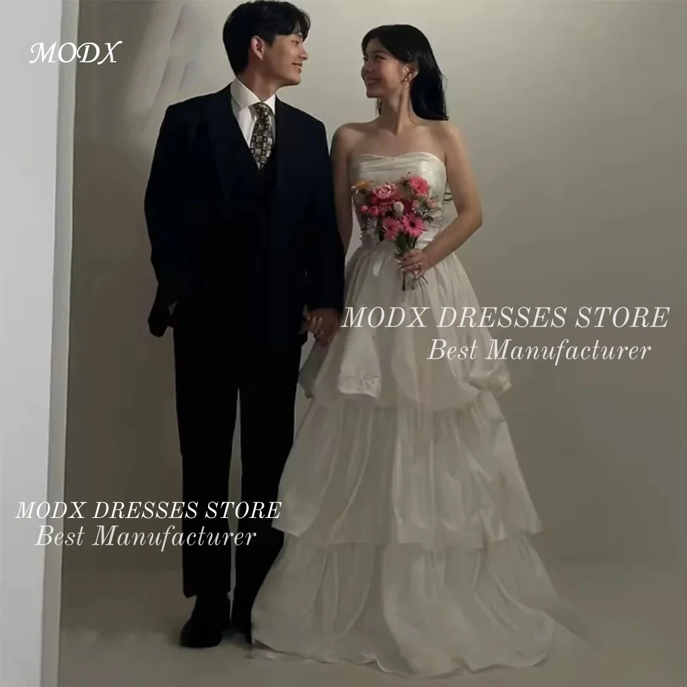 

Свадебное платье MODX Princess Ivory без бретелек, многоярусное, А-силуэт, из атласа, для фотосессии, корейское, вечернее, на заказ