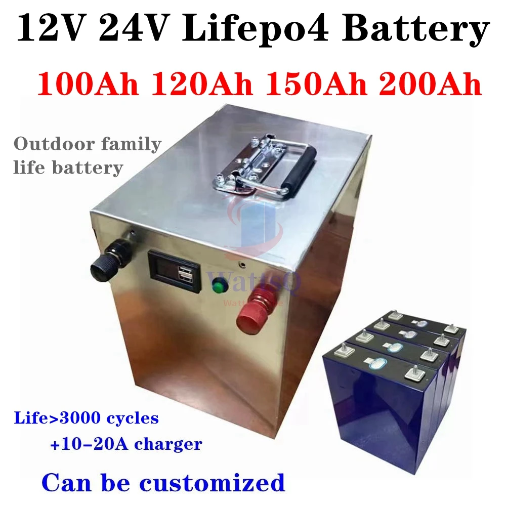 

12V 200Ah 180Ah 150Ah 24V 120Ah 100Ah LifePO4 Lithium iron phosphate battery rechargeable batteries With BMS for RV camping