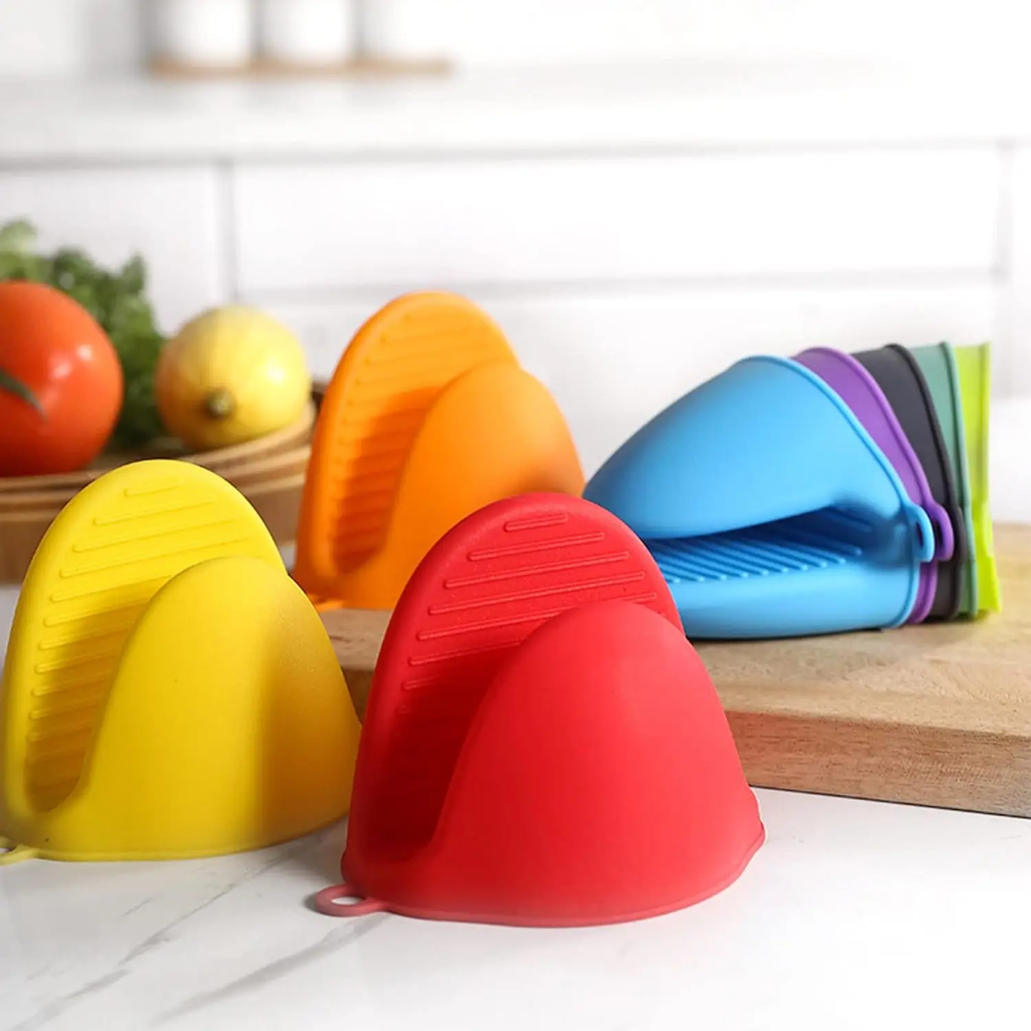 1PC Silicone Oven Mitts Solid Color Anti Scalding Non Slip Gloves Clips Pot Dish Bowl Holder Cooking Baking Kitchen Accessories