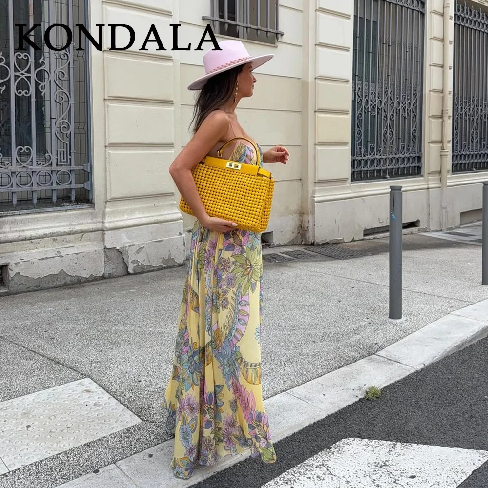 KONDALA 2025, Frühling, Sommer, lässig, bedruckt, Damen-Kleider, modisch, elegant, rückenfrei, ärmellos, trägerlos, lose Damen-Cami-Kleider