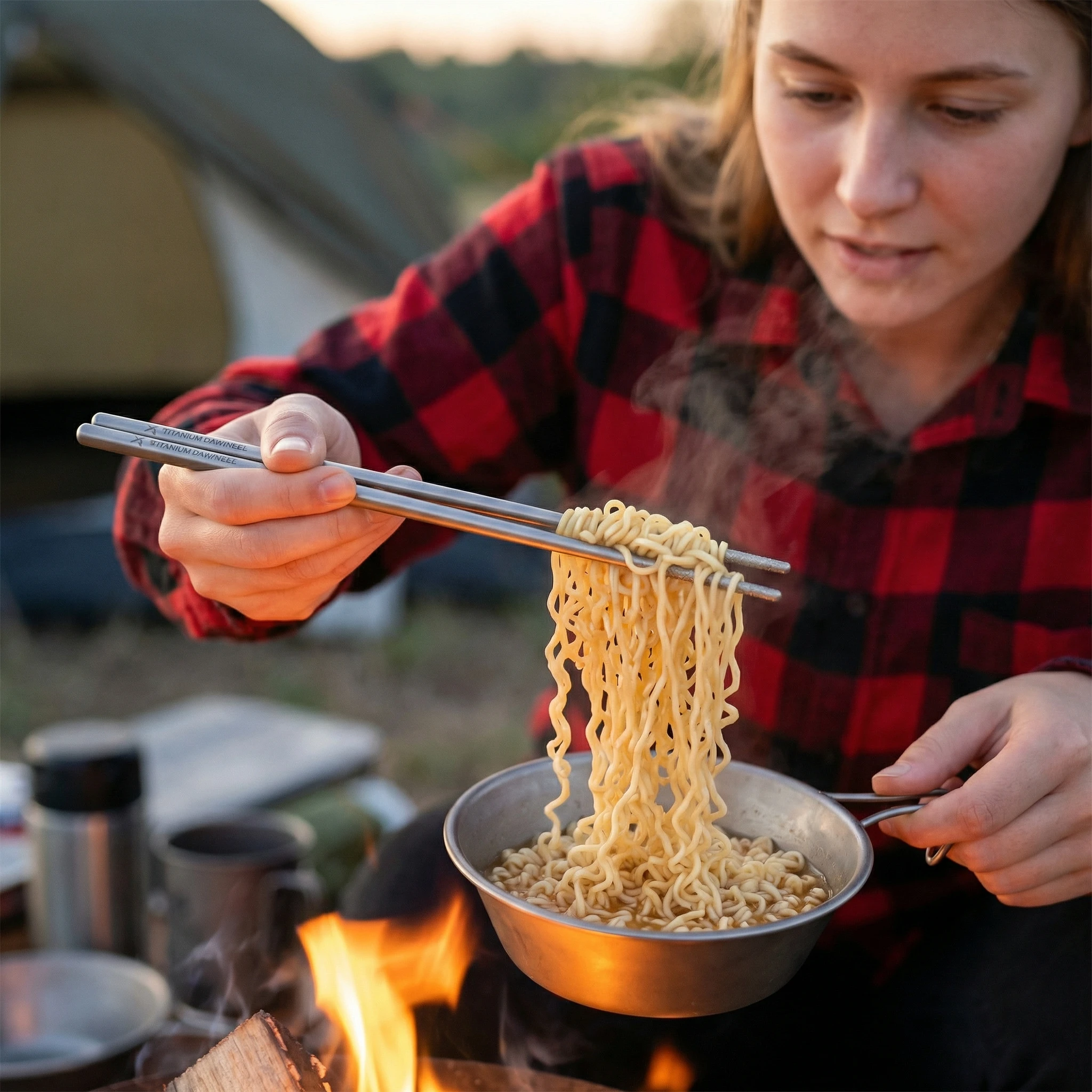 Pure Titanium Chopsticks Ultralight Anti-slip Rust Resistant Reusable For Camping Hiking Backpacking Daily Lunch Tableware