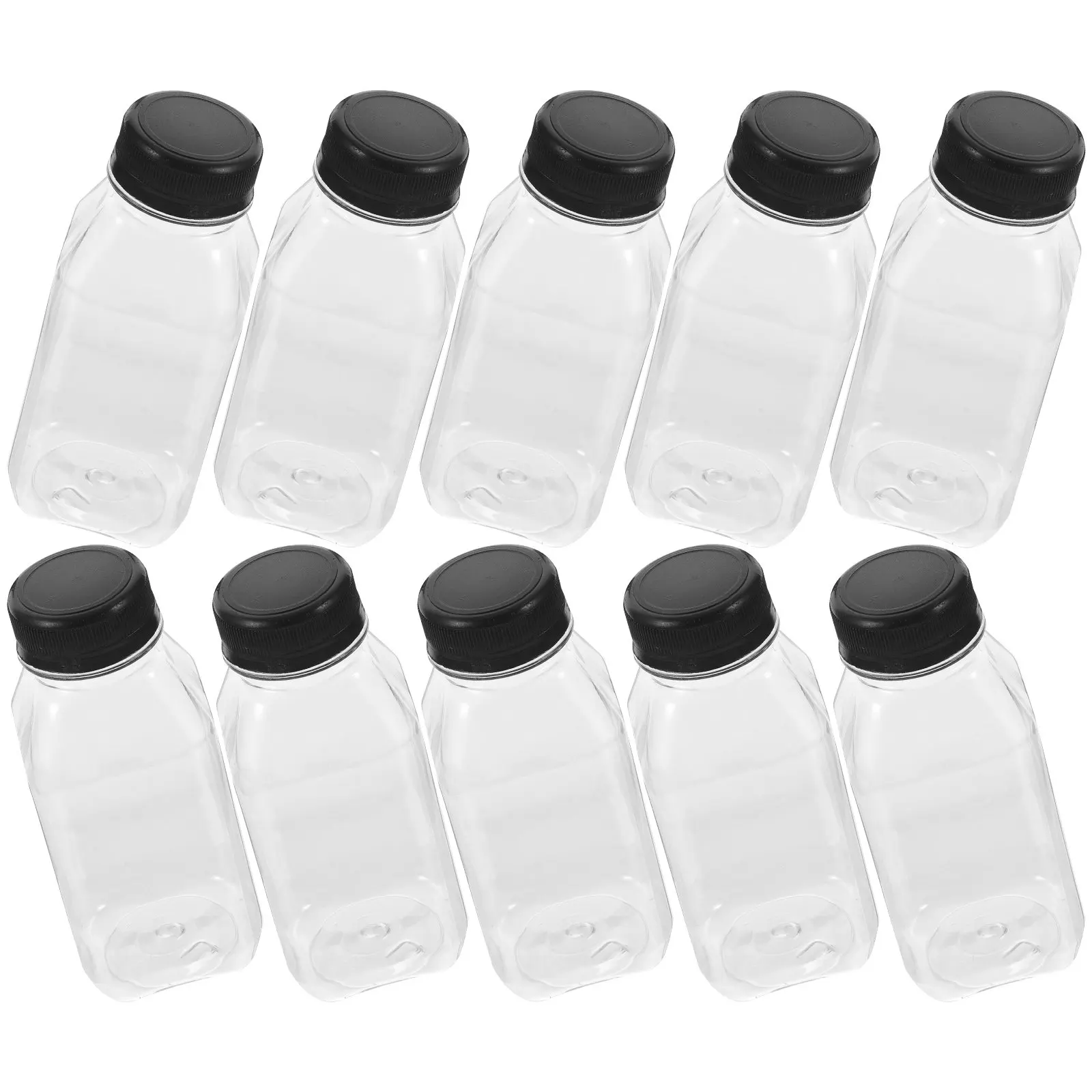 10Pcs Juice Bottles Plastic Transparent Reusable Small Caps Sealing Containers for Juice Milk Water Yogurt