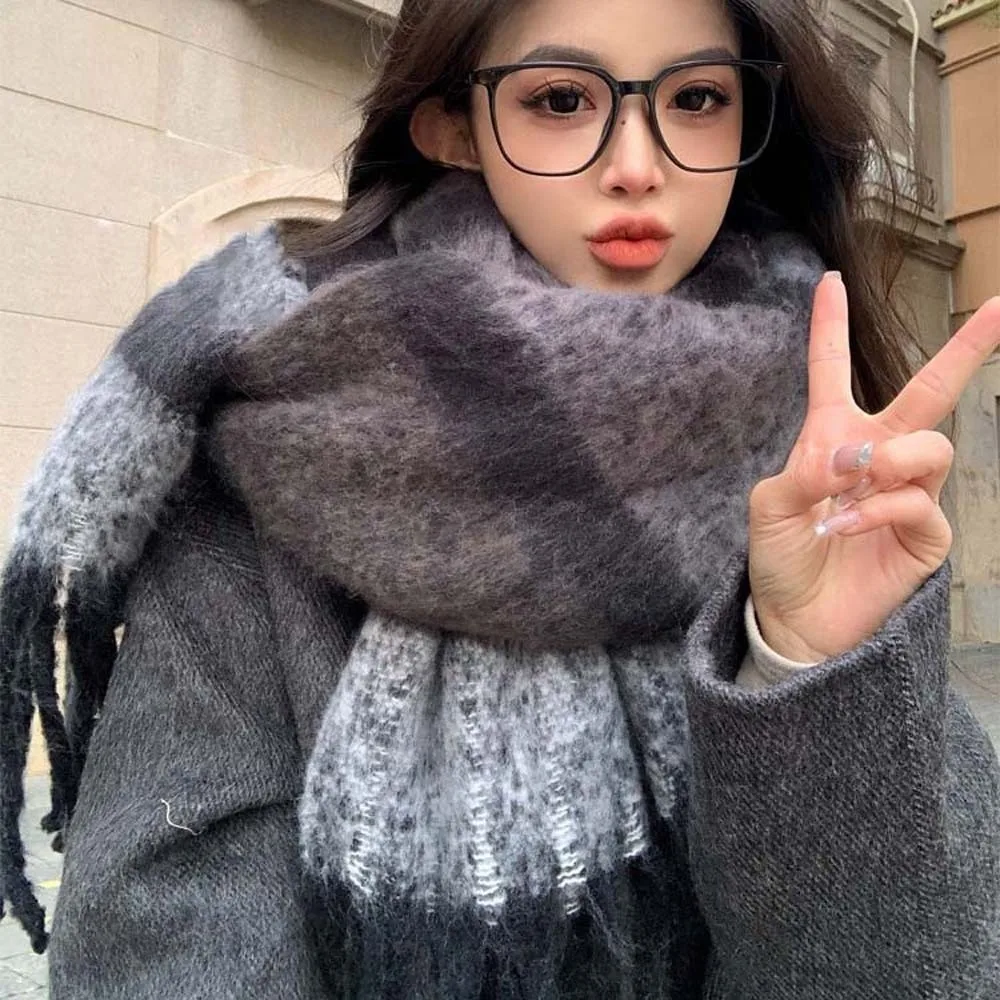 Chunky Neckwear Thick Winter Scarves Thermal Windproof Plaid Mufflers Skin-friendly Washable Checked Neck Wraps Commuting
