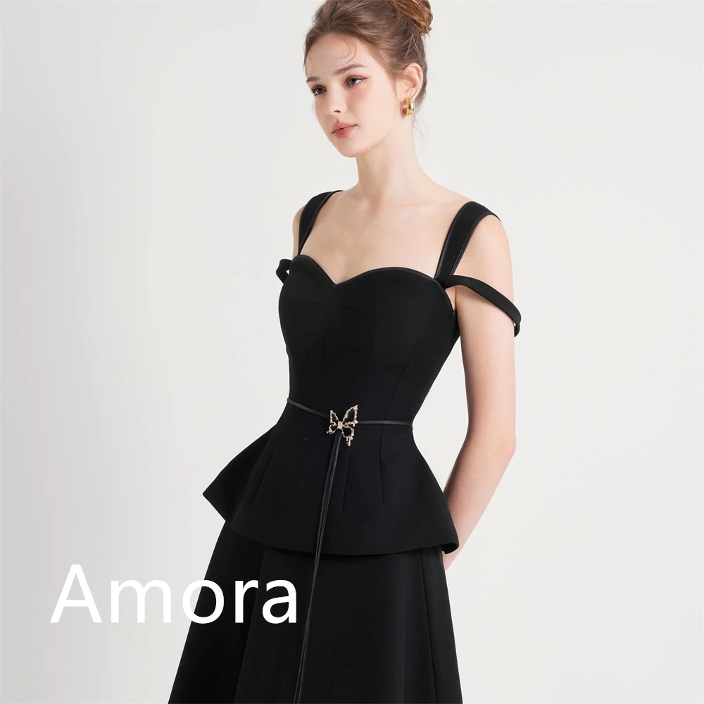 Customized Formal Black Jersey Evening Dress Classic Strapless Off the Shoulder Belt(Sashes) Backless Open Back Party Dress