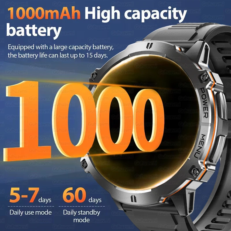2025 Nuovo Militare GPS Posizione Astuto Della Vigilanza GPS Incorporato 1000mAh Batteria Bussola BT Chiamata 10ATM Impermeabile Swim Sport Bracciale Da Uomo