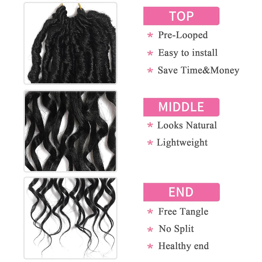 Rambut Crochet Deep Faux Locs untuk Wanita Kulit Hitam 7 Paket Rambut Crochet Goddess Locs Pra-Loop dengan Ujung Keriting Sintetis Pra-Loop