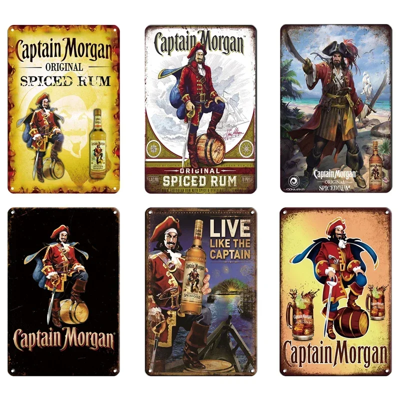 علامة قصدير عتيقة علامة تجارية روم علامات معدنية عتيقة ، كابتن مورغان ملصق مضحك ، لوحة باكاردي ، لافتة للبار ، حانة ، نادي ، كهف رجل ، ديكور جداري #3