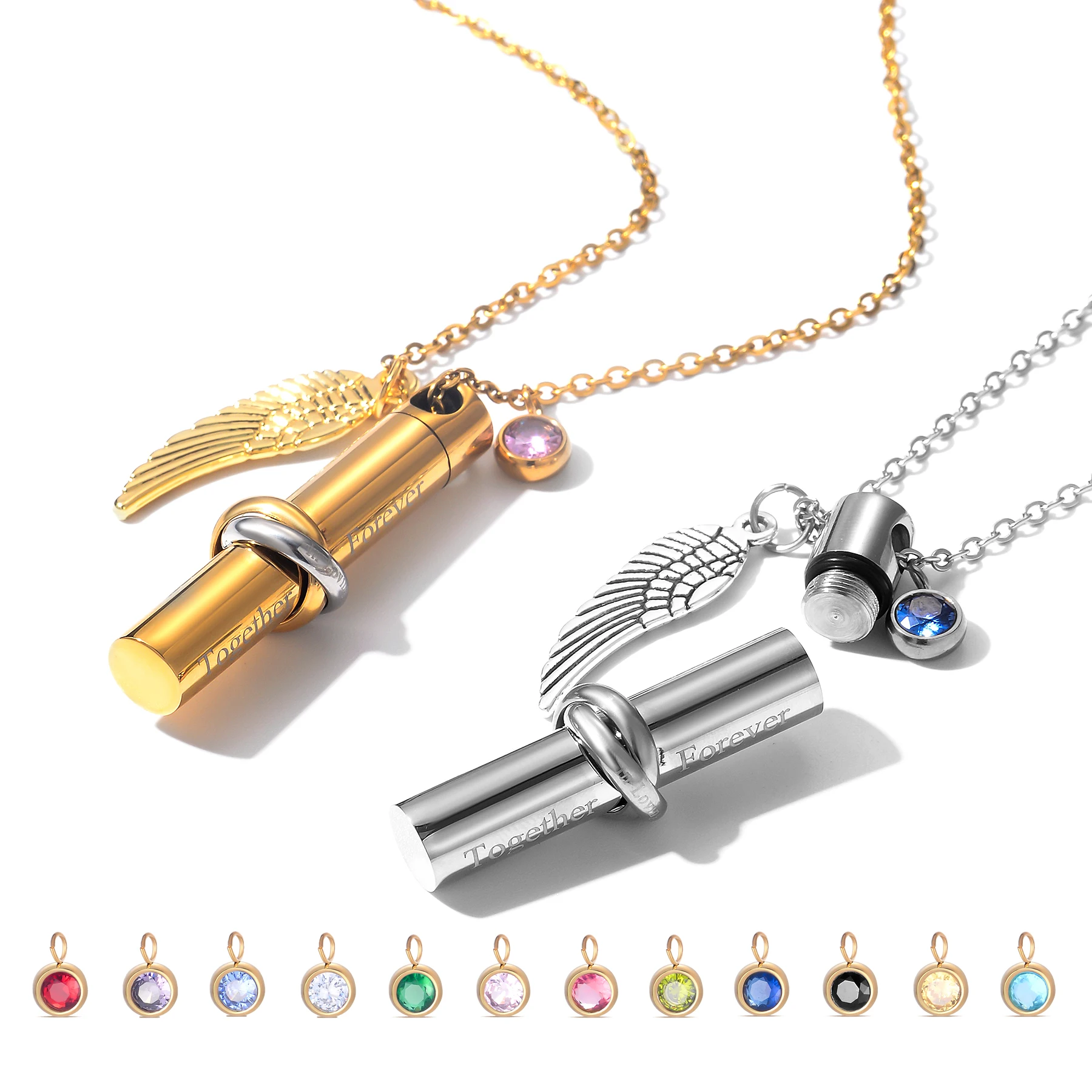 

Цилиндр из нержавеющей стали, ювелирные изделия, держатель для урны, кулон с камнем, крыло, подвеска, мемориальное ожерелье для кремации, ювелирные изделия на каждый день