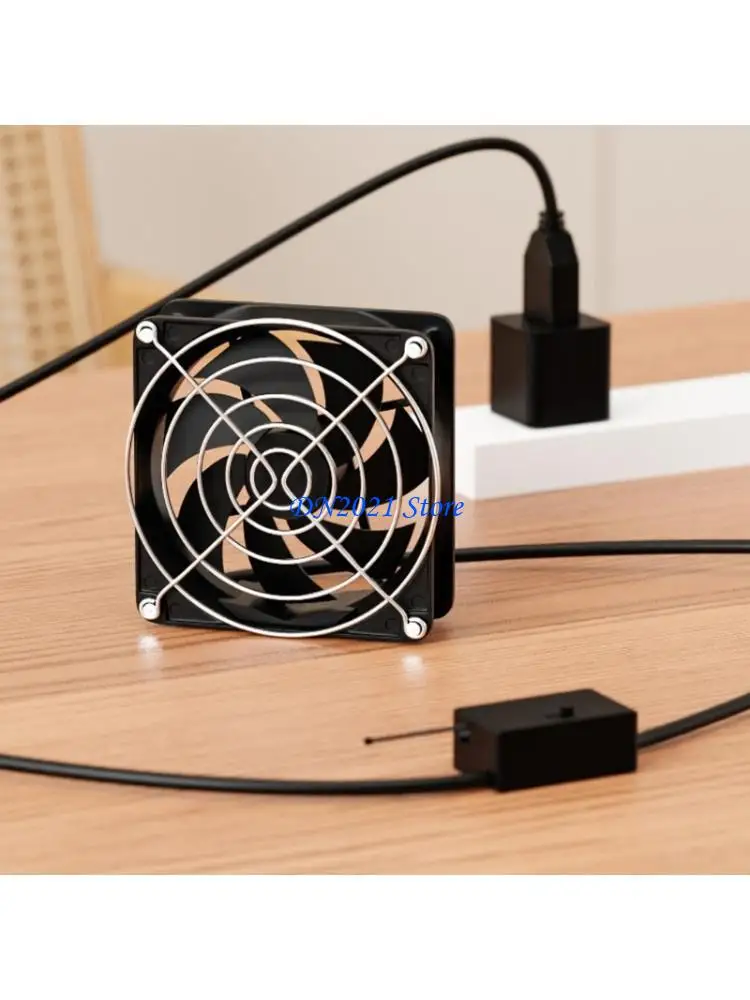 F3KE 8cm USB Cooling Fan Adjustable Thermostat with 3 Speed Temperature Control for Home Electronics and Gaming Systems