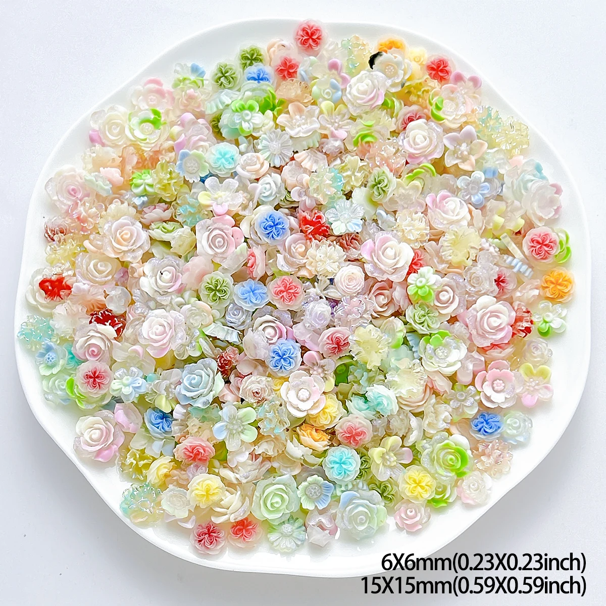 50PCS Random Mixed Colored Resin Flower Butterfly Nail Charms 3D Creative Simulated Heart Bear Bow Nail Art Decorations DIY Nail