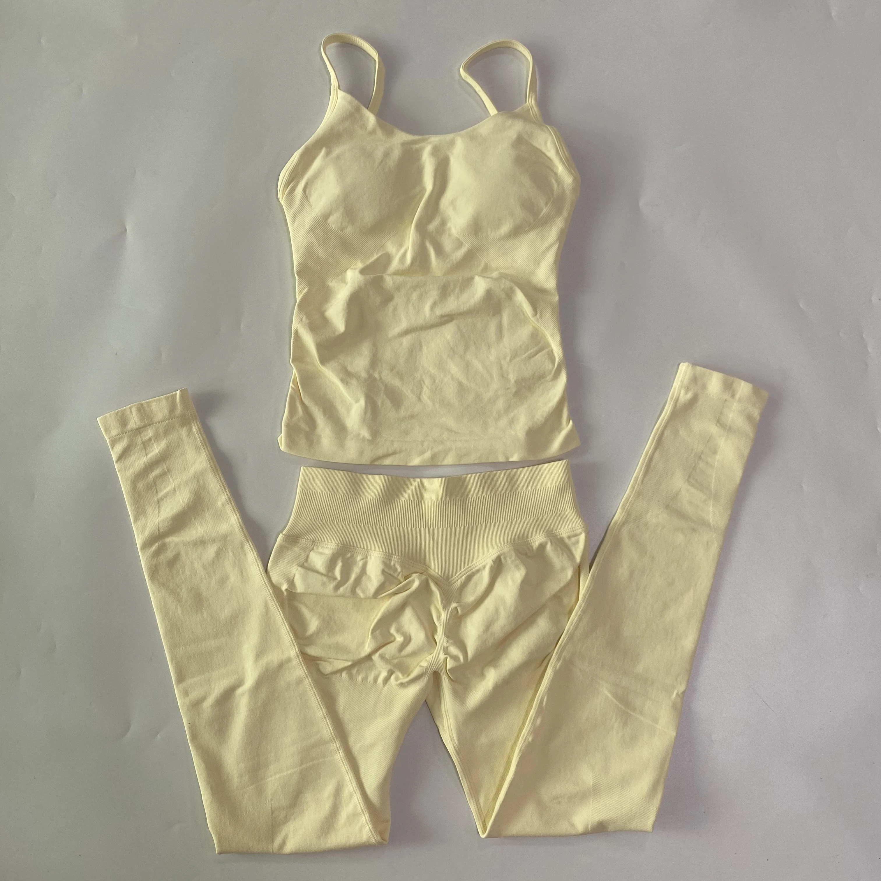 2-teiliges Fitness-Set, Oberteil mit Rundhalsausschnitt, nahtloses Yoga-Set, Fitness-Leggings-Set, Damen-Workout-Set, Sportbekleidung, Fitnesskleidung, Trainingsanzug – Detail 16