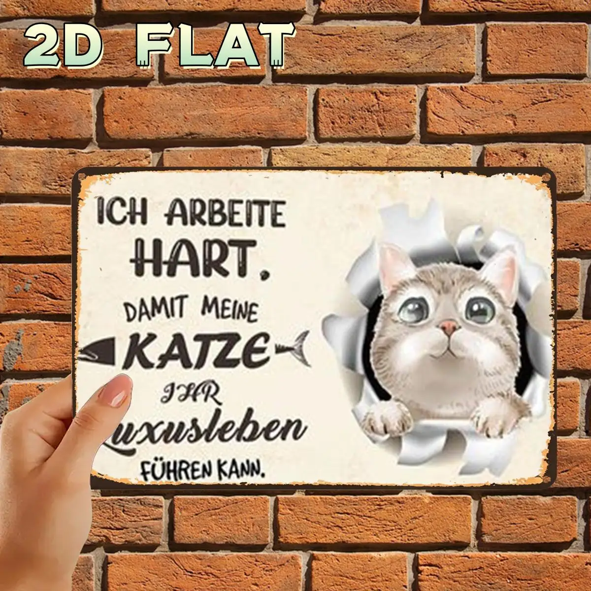 2D Flat, 1pc, Retro Vintage Cute Cat Motivational Sign Decor Metal Tin Sign, with Pre-Drilled Holes, Ideal for Indoor, Garden