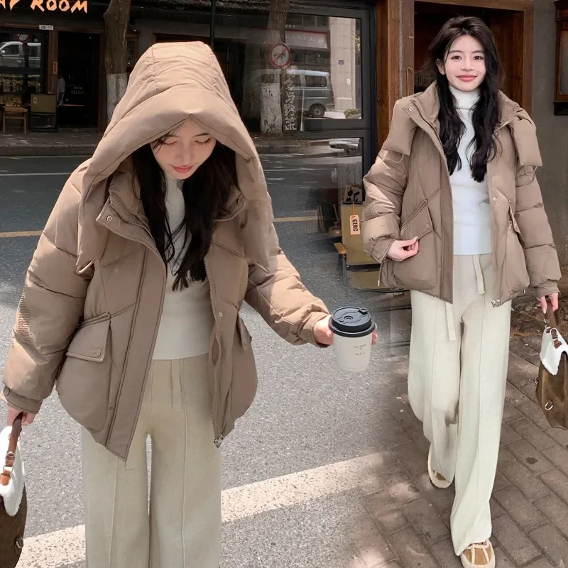 Winter neue Daunen Baumwolle gepolsterte Jacke Frauen koreanische kurze lose Parkas abnehmen abnehmbaren Hut verdicken warmen Brot Mantel weibliche Tops