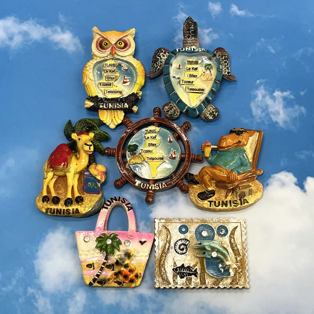 Tunisia 3D Camel Owl Turtle Ship Wheel Fridge Magnet, Resin Travel Souvenir, Gift & Collectible