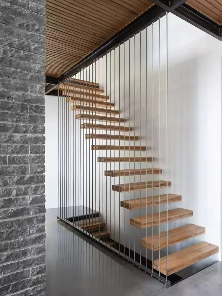 Customization Durable Slab Granite Indoor Folding Wood Stairs Basement Straight Staircase for Loft Cheap Design for Apartments