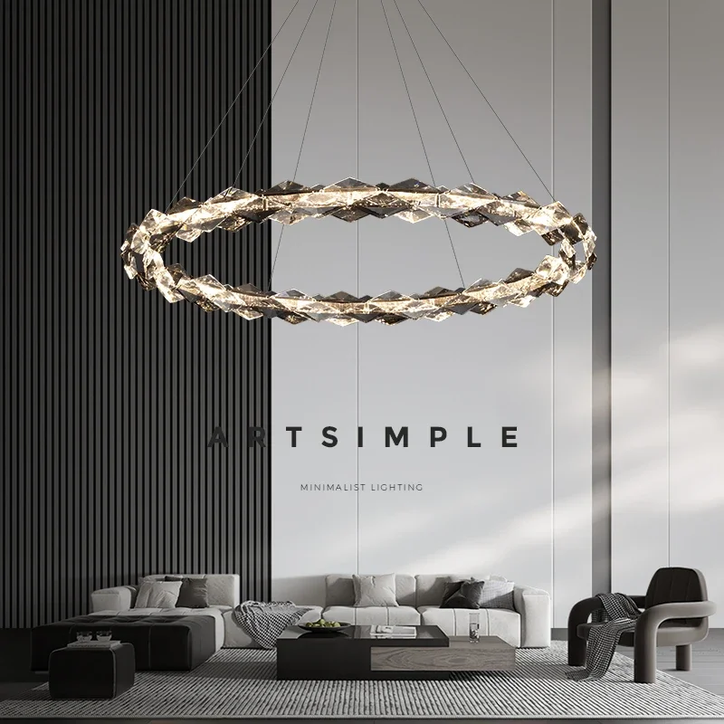 Nordic Round Crystal Chandelier LED for Living Room Dining Room Bedroom Luxury Pendant Lighting Home