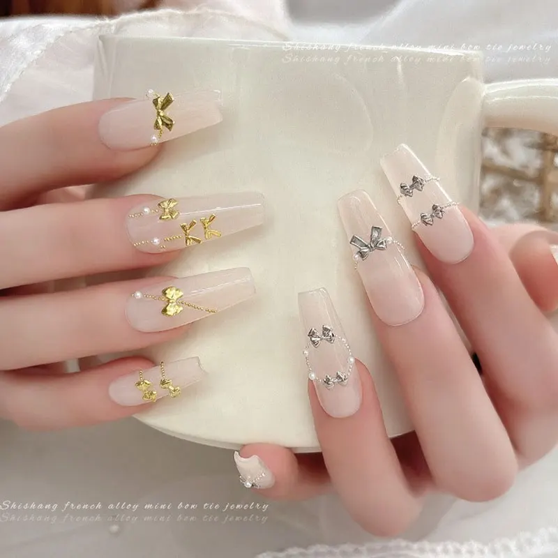 6 rejillas de lazo 3D para decoración de uñas, dijes con forma mixta, joyería con lazo, cinta de gemas para uñas, decoración de manicura dorada y plateada, accesorios para decoración de uñas