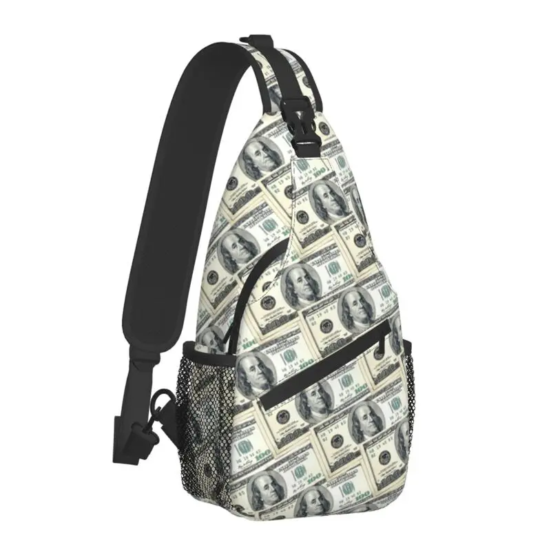 100 dólar us money arte estilingue peito crossbody saco masculino notas casuais pilhas de dinheiro ombro mochila para viagens ciclismo