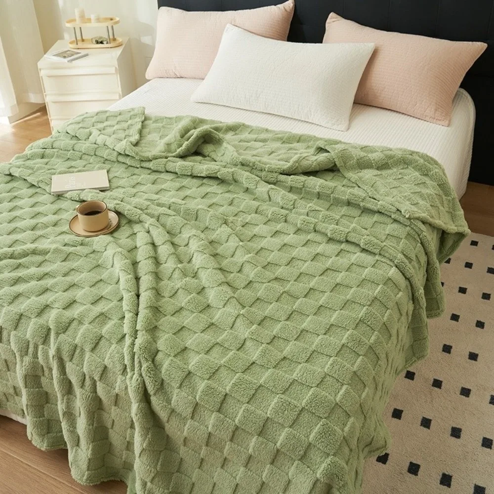 

Travel Blanket Thick Warm Fleece Blanket Solid Color Square Texture Sofa Blanket Comfortable Plush Soft Warm Blanket Travel Use