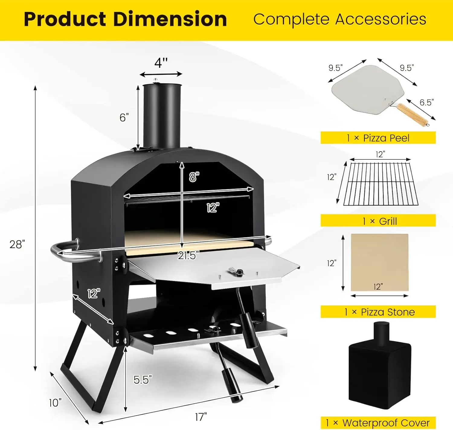 Outdoor Pizza Oven Wood Fired, 2-Layer Pizza Maker with Stone, Pizza Peel, Removable Cooking Rack, Waterproof