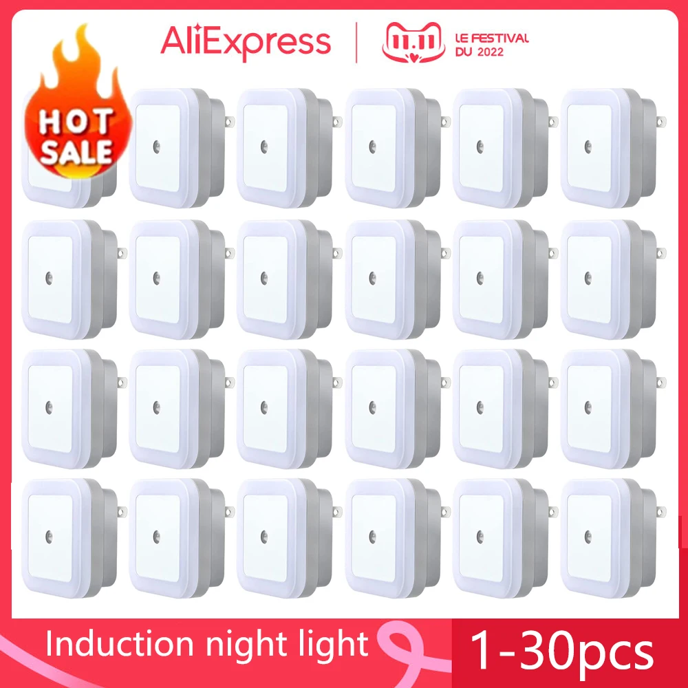 NEW Mini LED Night Light EU/US Plug-in Dusk to Dawn Sensor Wall Nights Lamp Square for Bedroom Hallway Stairs Corridor 110V 220V