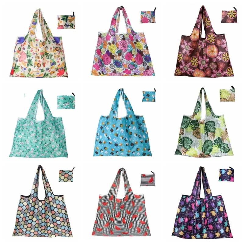 

BYMONDY Multicolor Women Shopping Bag Reusable Eco Large Capacity Food Vegetable Storage Pouch Waterproof Shoulder Tote Bags