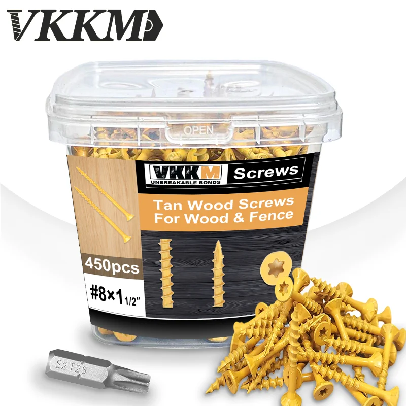 

Винты по дереву VKKM-Желтые палубы, конструкция саморезы с нержавеющим покрытием, поставляется с битами T-25, для садовых проектов.