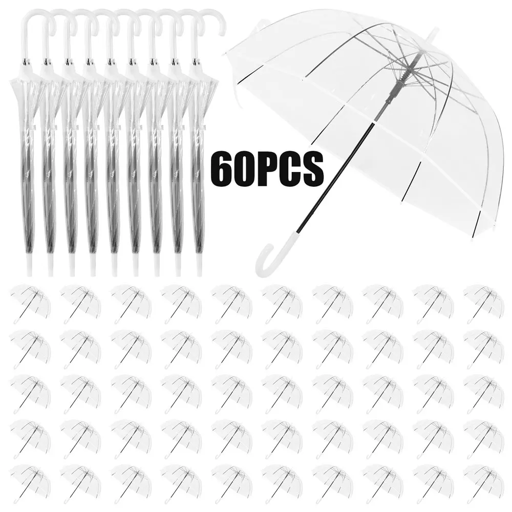 

60PCS Wedding Umbrellas Transparent Umbrellas Bulk Clear Automatic Open Umbrellas Party Pack 8 Ribs for Wedding Accessories