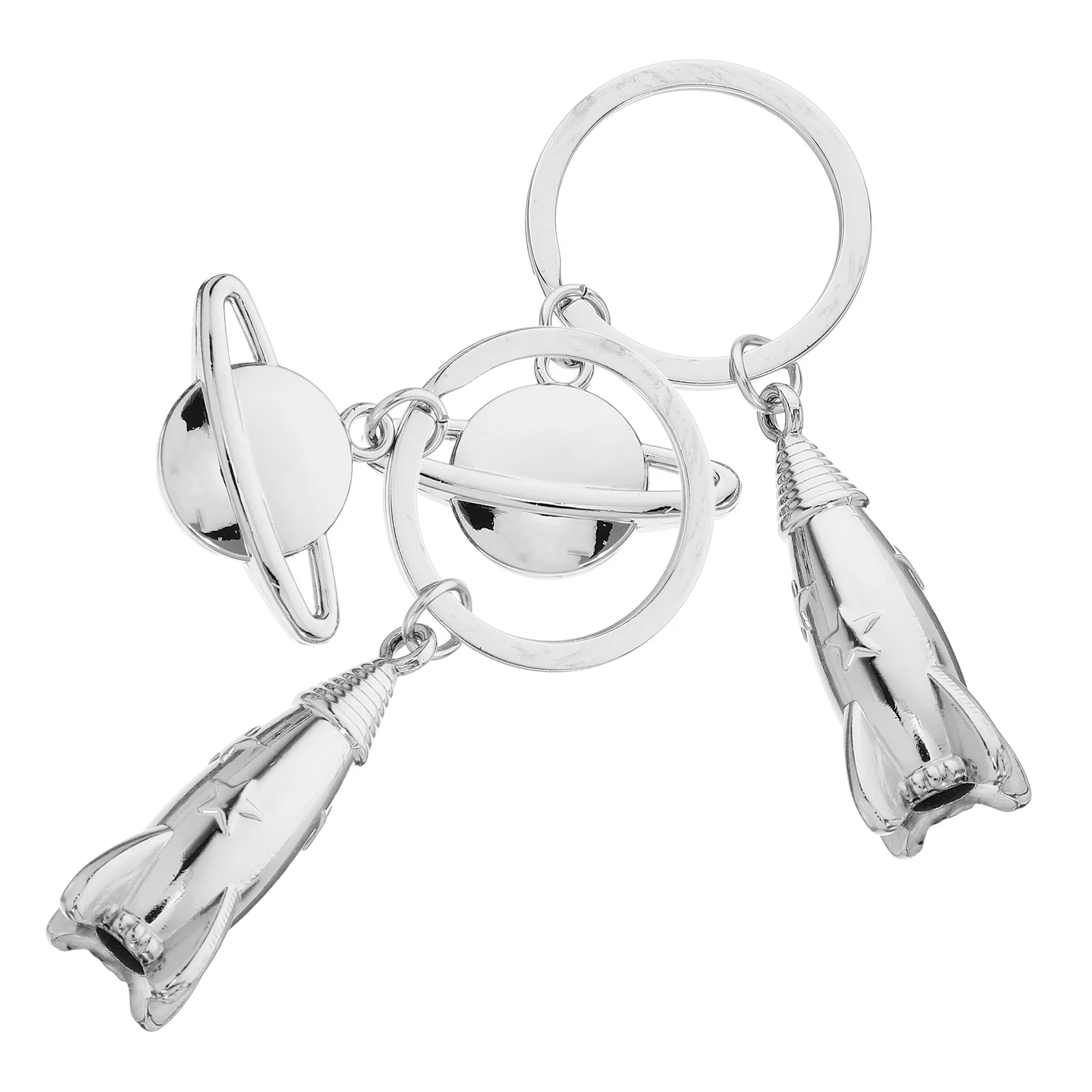  2 Pcs Astronaut Keychain Pendant Rings for Girls Rockets Silver Zinc Alloy Lovers Man Wallet