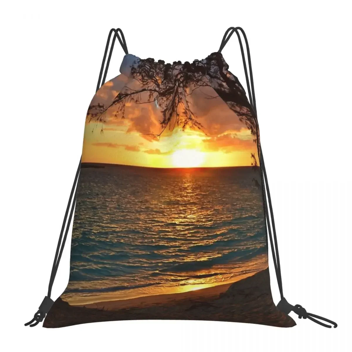 

Sunrise At Kailua Beach Backpacks Fashion Portable Drawstring Bags Drawstring Bundle Pocket Sports Bag BookBag For Man Woman