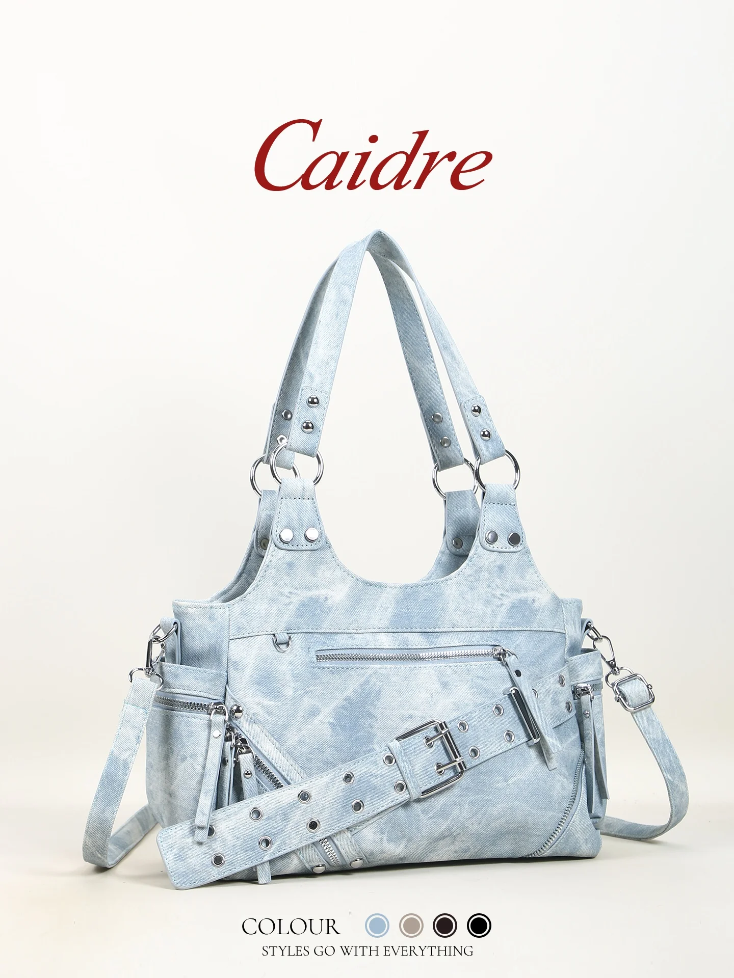 Caidre Denim Commuter Handbag Women's Large Capacity Tote Bag Single Shoulder Slant Cross Underarm Bag Korean Style Soft Handle