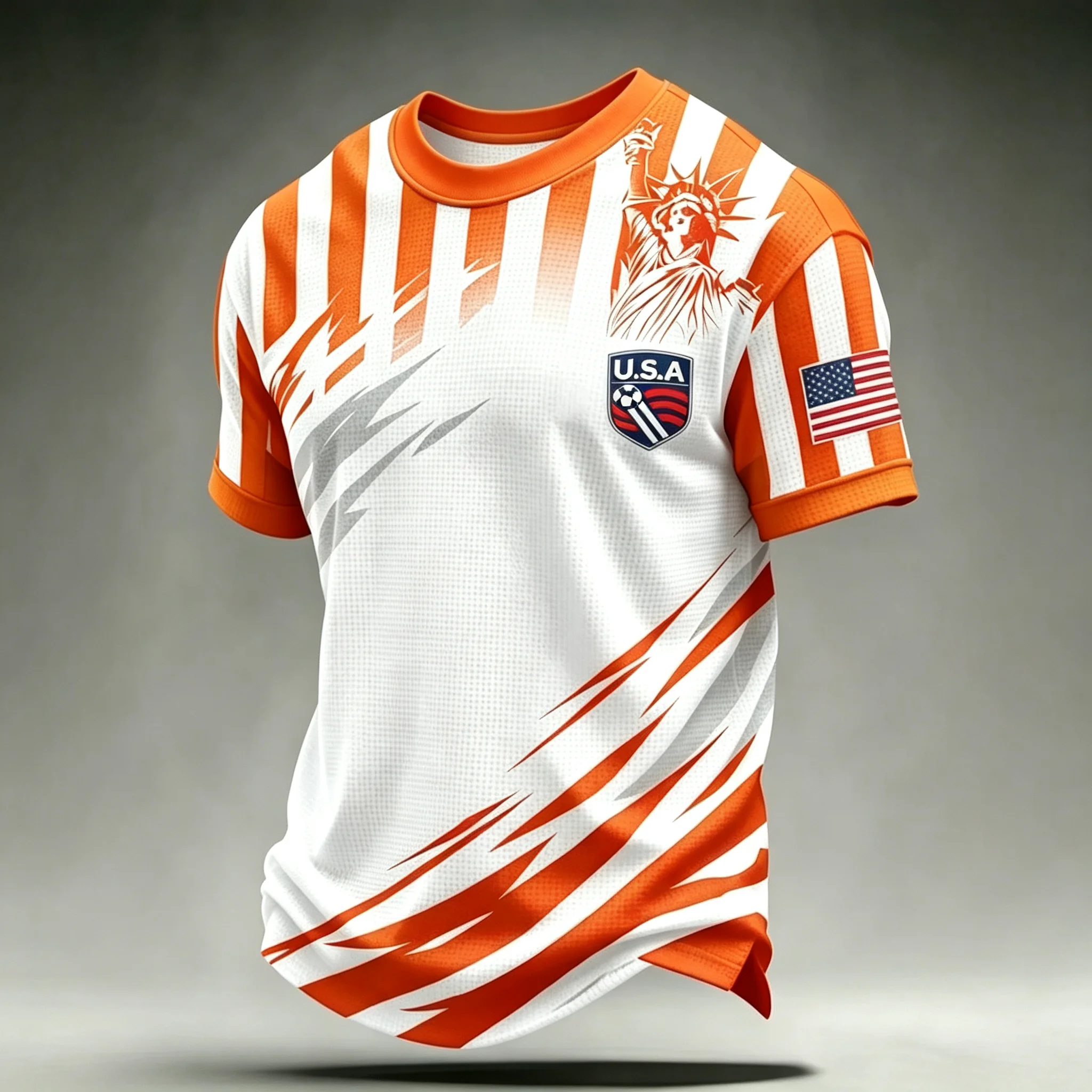 Street‑Style USA Fan Soccer Jersey Red‑White Stripe Splice Print Crew Neck Multi‑Color Unisex Stadium Training Tee