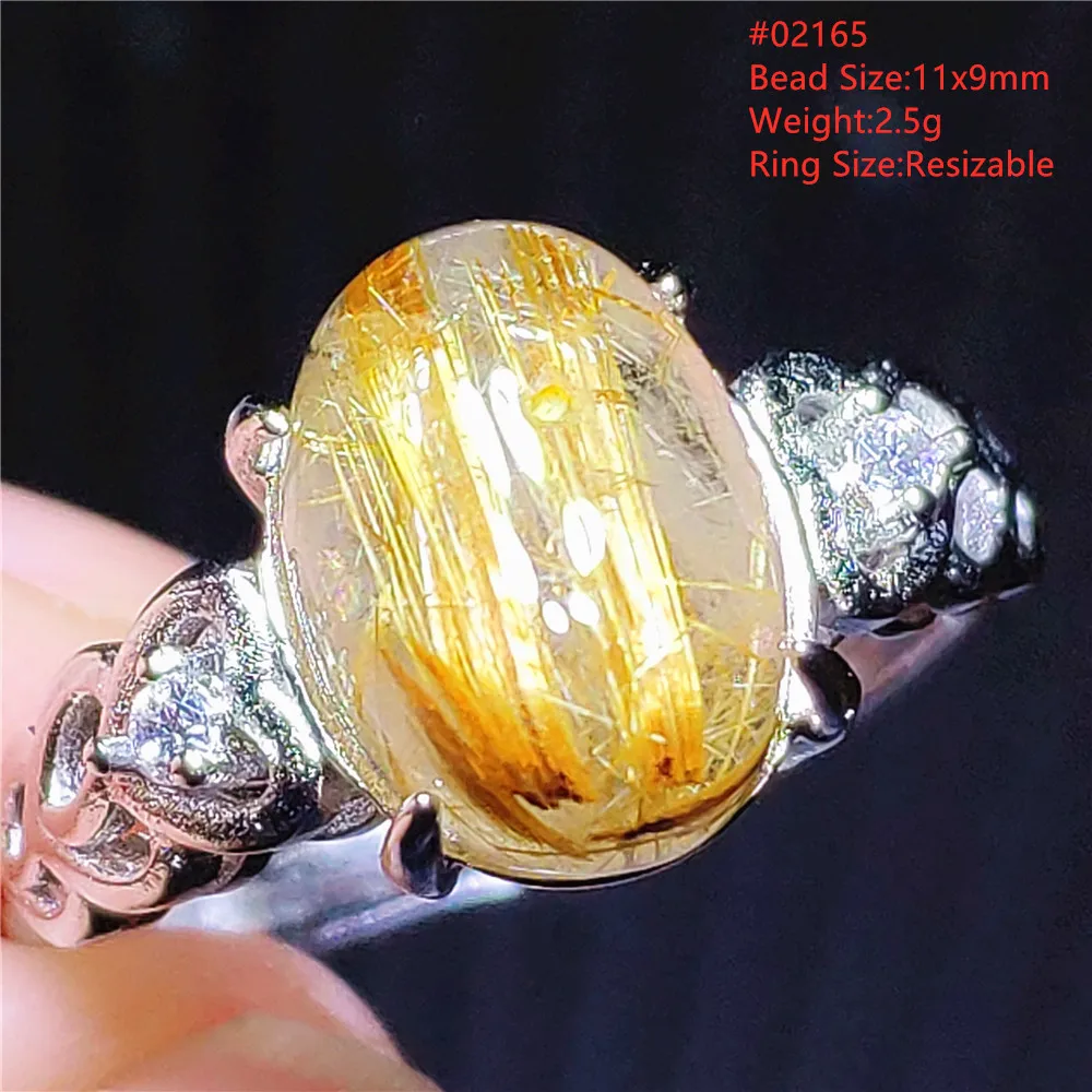 Natural Gold Rutilated Quartz Adjustable Ring 925 Silver Cat Eye Rutilated Ring Rare Women Men Jewelry AAAAAA