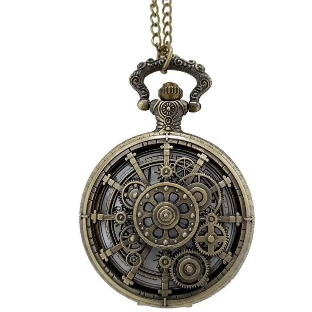 

Zinc Alloy Steampunk Quartz Pocket Watch Gear Design Pointer Display Hollow Pocket Watch Arabic Numerals Dial Vintage
