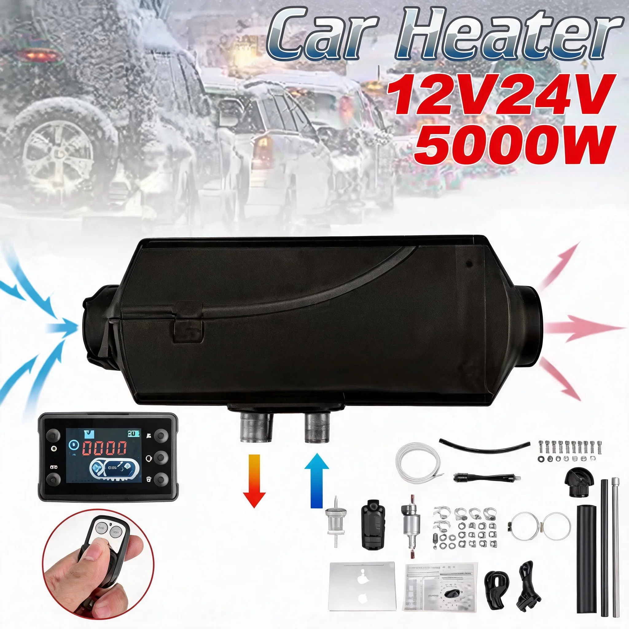 Air Parking Heater Car Diesel Heater 12V/24V 5000W Diesel Heating Low Noise Heater for Truck Bus RV Trailer Boat Heater Kits