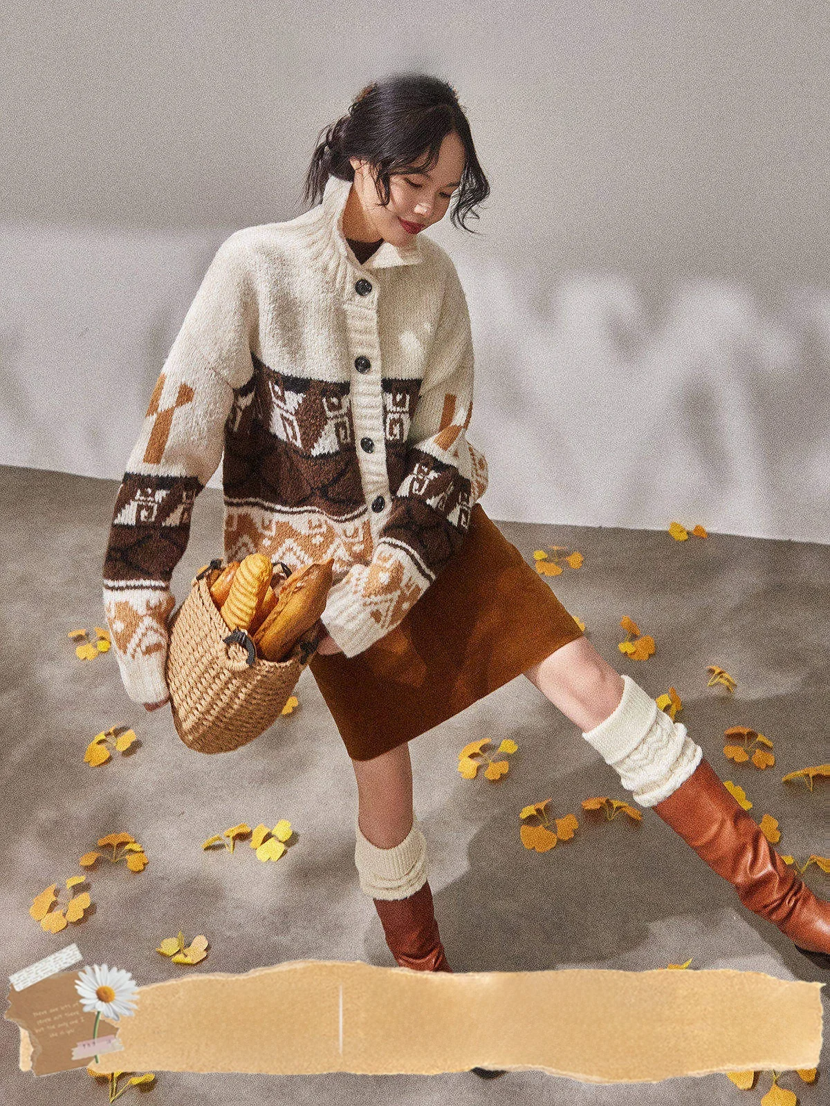 

Retro Sle Loose Knitted Sweater Women's Long Sve Open Cardigan in Beige Color by Yu Hua Zun And Lab Lu Yuan