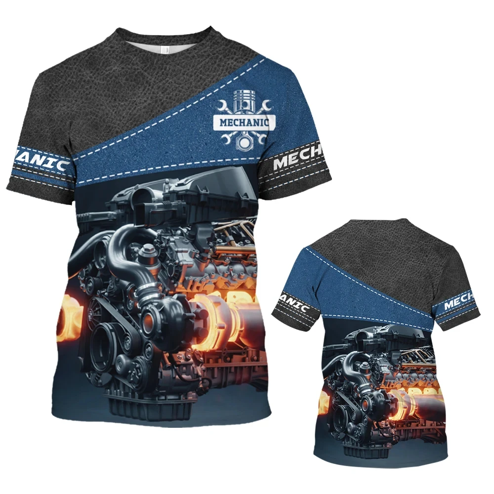 

Vintage Men's T-shirt 3d Printed Mechanical Tool Pattern Ordinary Short-sleeved High Street Streetwear Tees Tops Men's Clothing