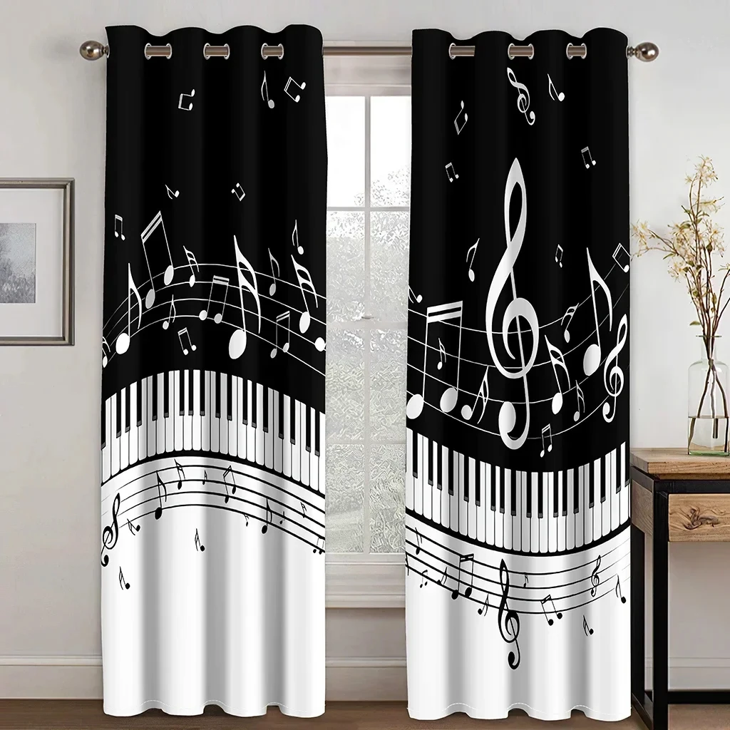 

Musician Piano Keys Romantic Notes Modern Curtains For Living Room Bedroom Window Drapes Kitchen Curtains