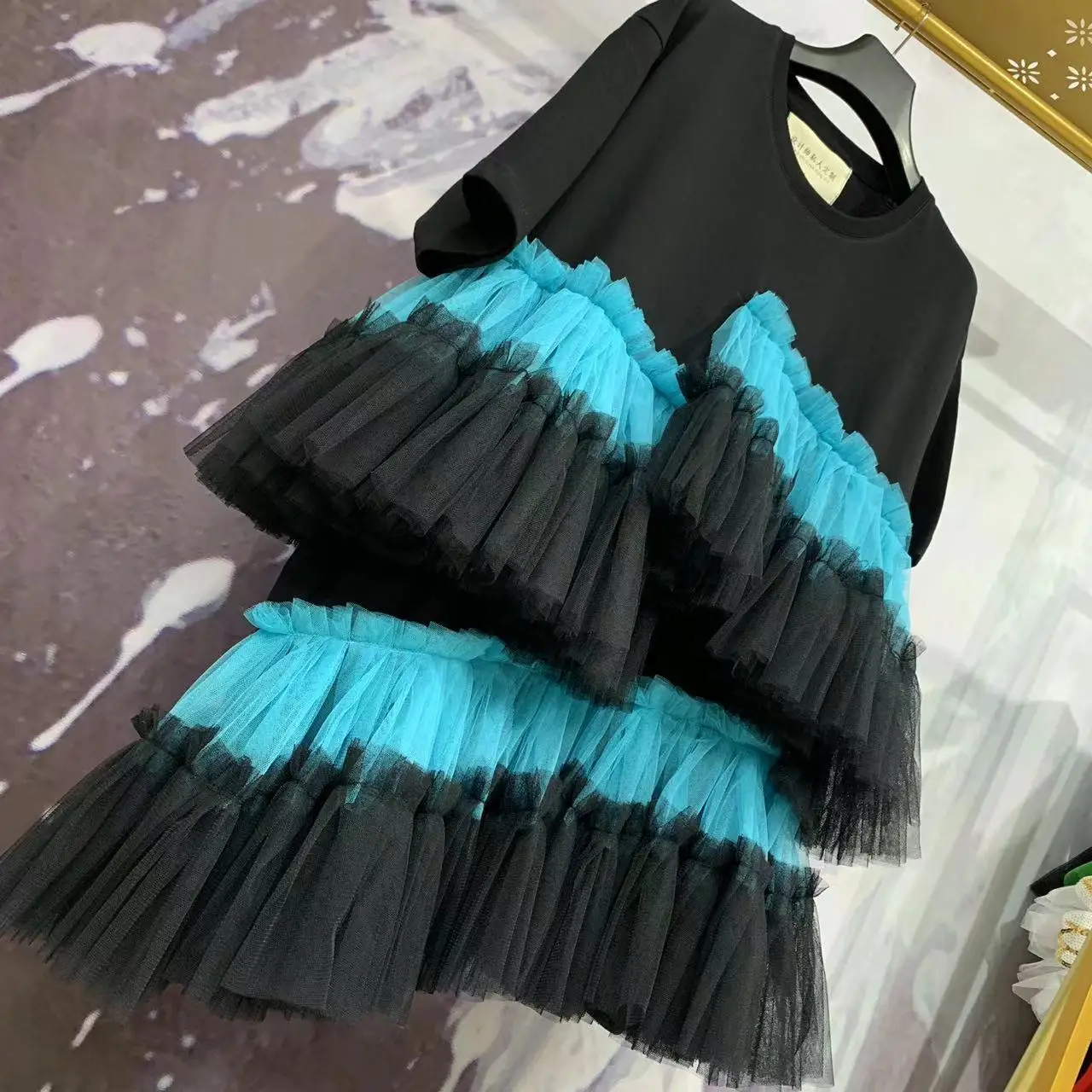 New Design 2023 Spring Summer Women Short Sleeve T-shirt Loose Oversize Top Patchwork Mesh Ruffles Mid-long Tee Dresses Casual