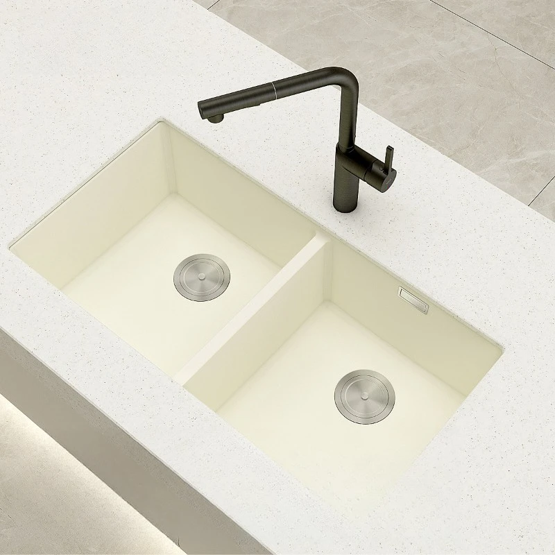 

Quartz stone sink Granite kitchen Vegetable basin Dishsink Under the counter basin Quartz stone large double tank Wholesale