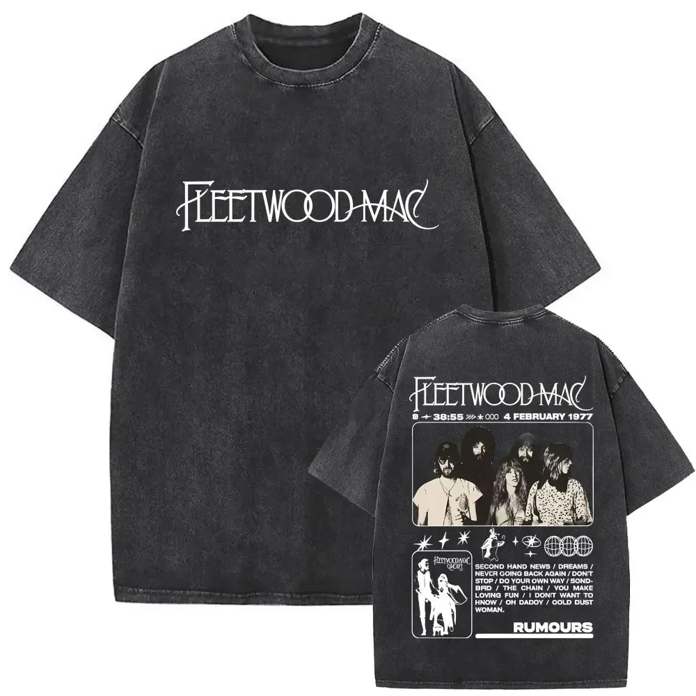 Rock Band Fleetwood Mac Rumours Classic Poster Print T-shirt Men Women Loose Casual Oversized Retro Washed Top Summer New Tee