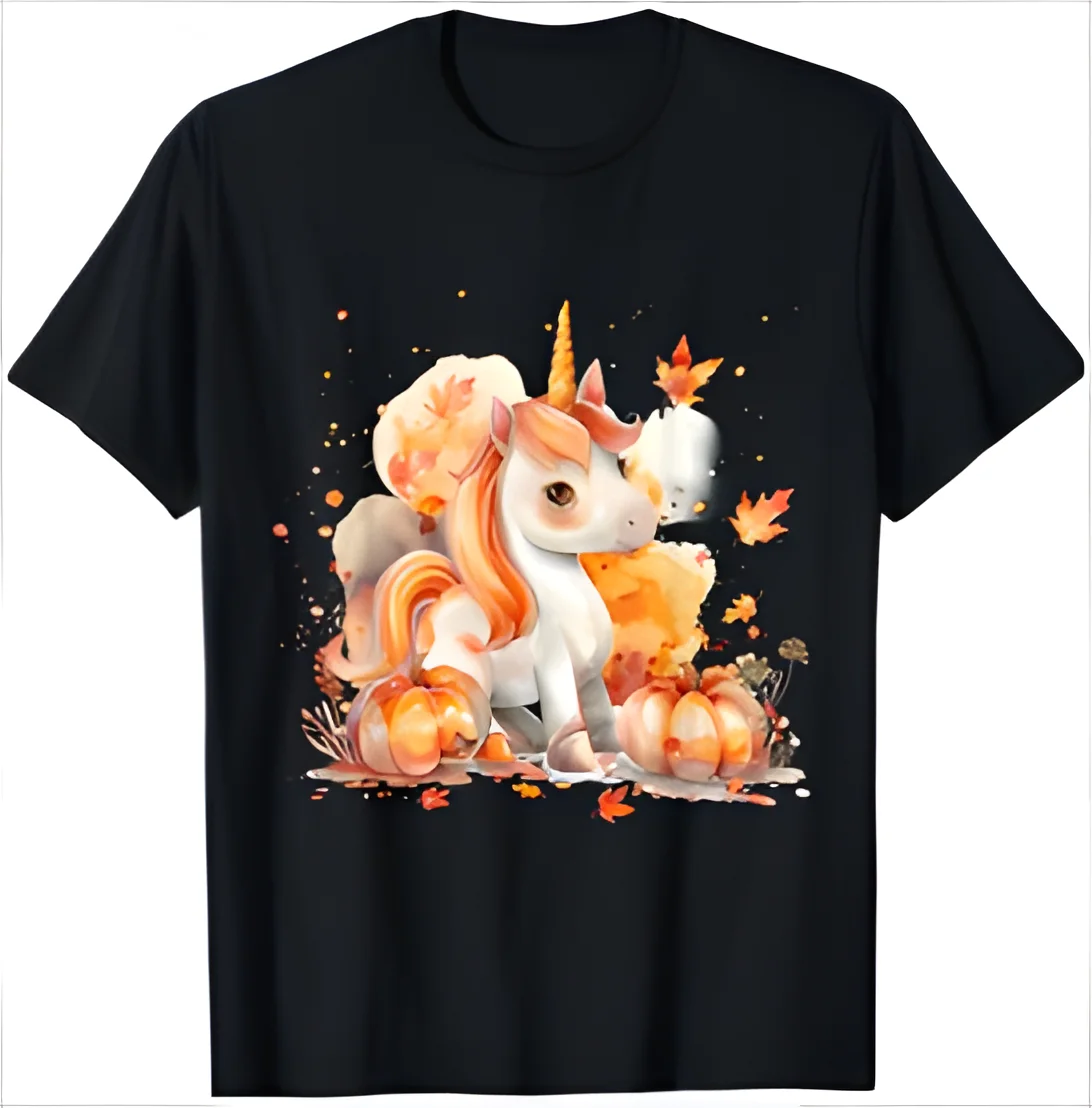 Halloween Unicorn Pumpkin Autumn Leaves Trick Or Treat T-Shirt