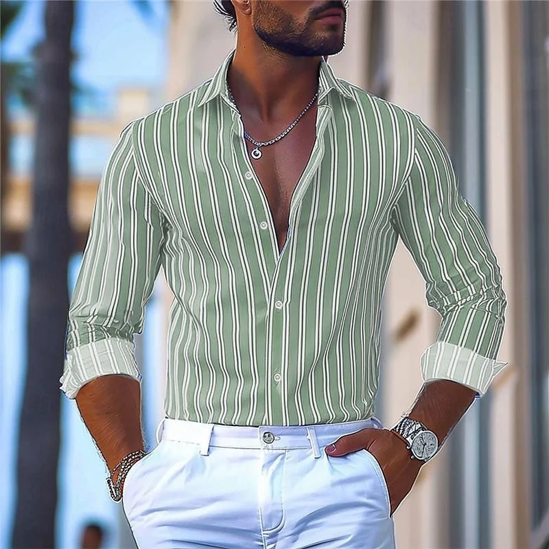 Large size striped business shirt casual fashion men\'s tops autumn and winter lapel long sleeve shirt soft design shirt XS-6XL