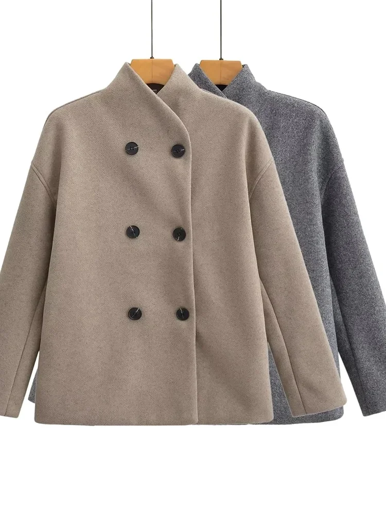 2025 Autumn Winter Fashion Solid Overcoat For Women Chic Single-breasted Stand Collar Coats High Street Female New Outerwear