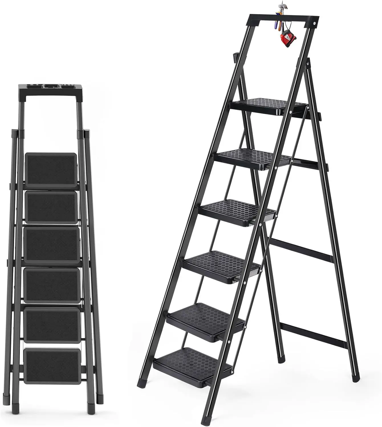 

Step Ladder, Folding Stool, Heavy-Duty Ladder Stool with Handrail Wide Pedal, Anti-Slip Ladder with Handgrip