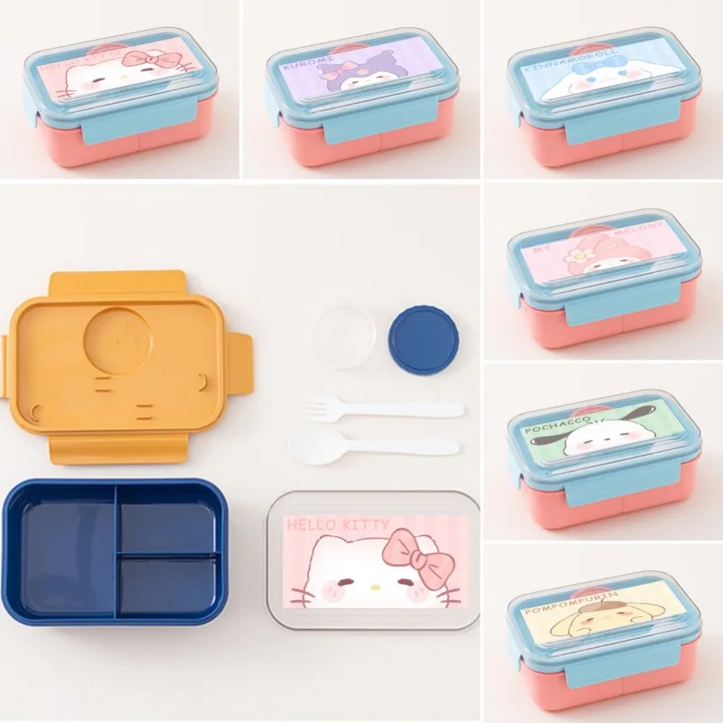 

Sanrio HelloKitty ланч-бокс с посудой мультфильм студенческий портативный контейнер для еды бенто коробка школьная микроволновая печь коробка для кемпинга и пикника