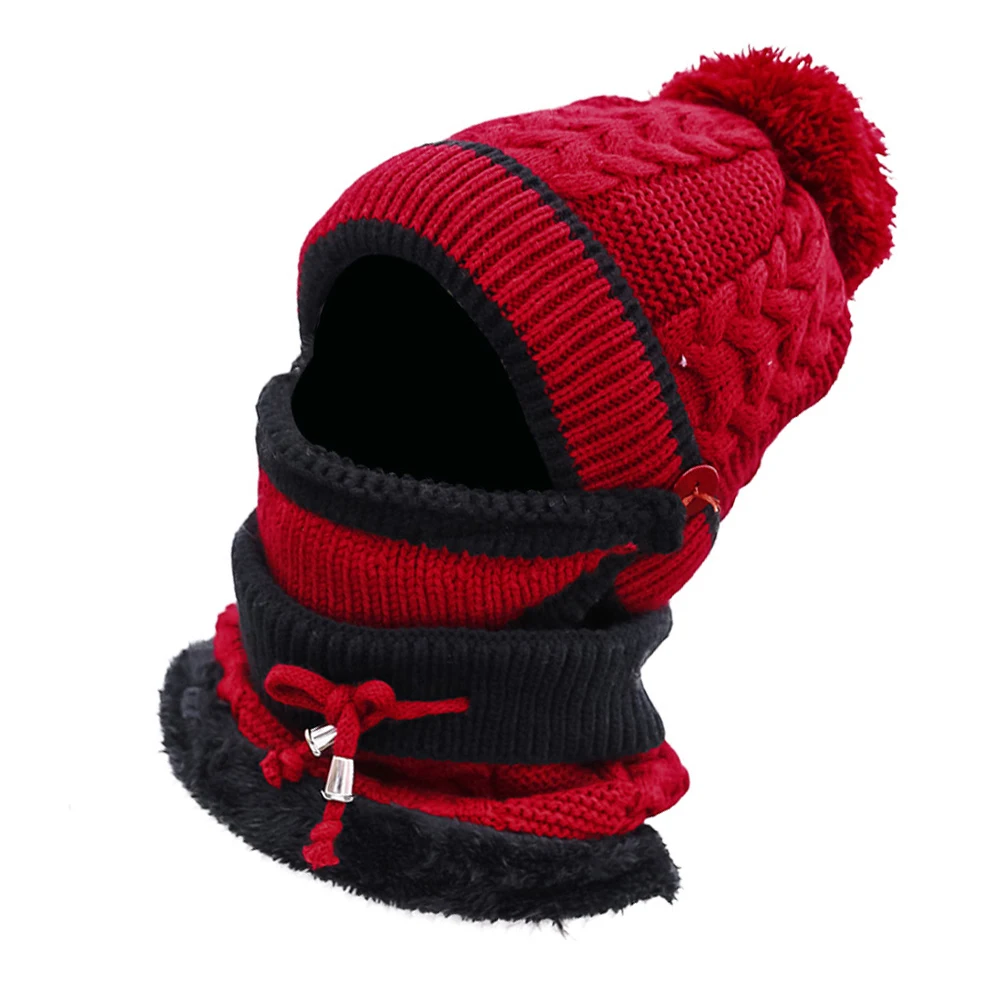

1 set Warm Scarf Hat Mask Set Knitted Cotton Thicken Winter Ear Protect Windproof Soft Woolen Yarn Fashion Design