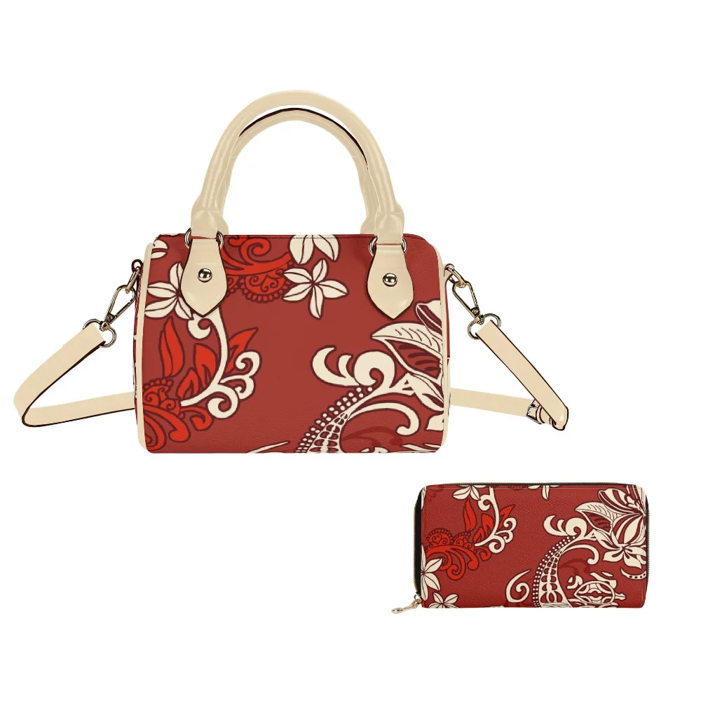 

Custom Floral Print Polynesian Tote Dual-Use Commuter Casual Makeup Bag Stylish Women'S Crossbody Bag And Purse Set